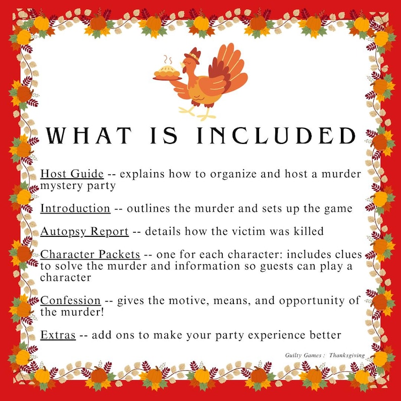 Thanksgiving Family Dinner Party Murder Mystery Party Game - Digital ...