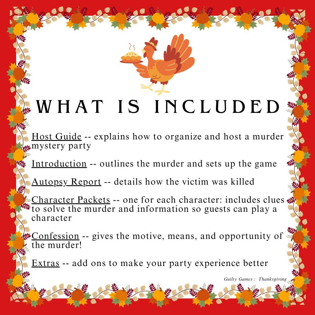 Thanksgiving Family Dinner Party Murder Mystery Party Game - Digital ...