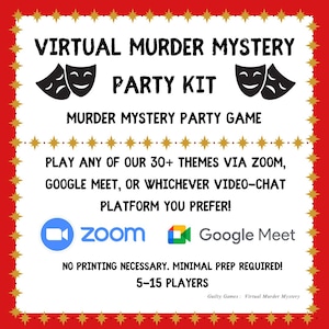 Virtual Murder Mystery Party Game with 30+ Themes to Choose From, Zoom for 5-15 Players, digital files delivered via email within 24 hours