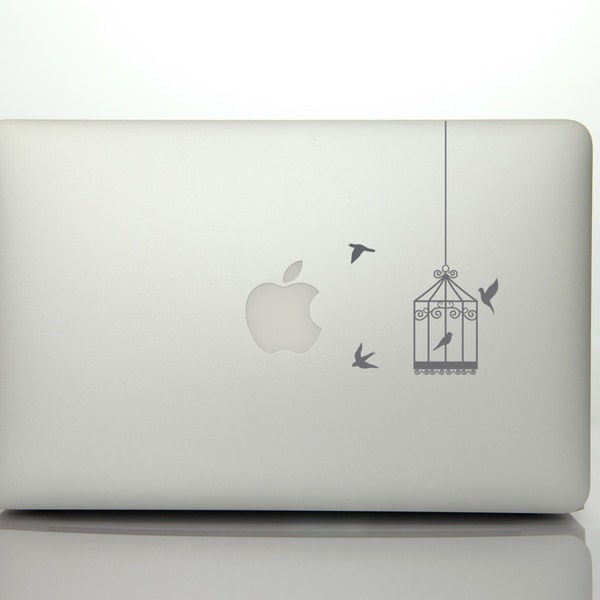 Etiqueta engomada del ordenador portátil - Pájaros Voladores y Diseño de Jaula de Aves Macbook Decal flock of Birds Diseño de arte de aves de Apple Mac Book Aves Libres
