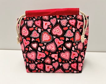 Hearts(Black)Medium Drawstring Bag