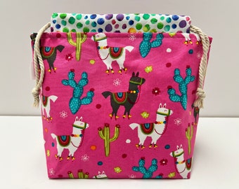 Pink Alpaca Medium Drawstring Bag