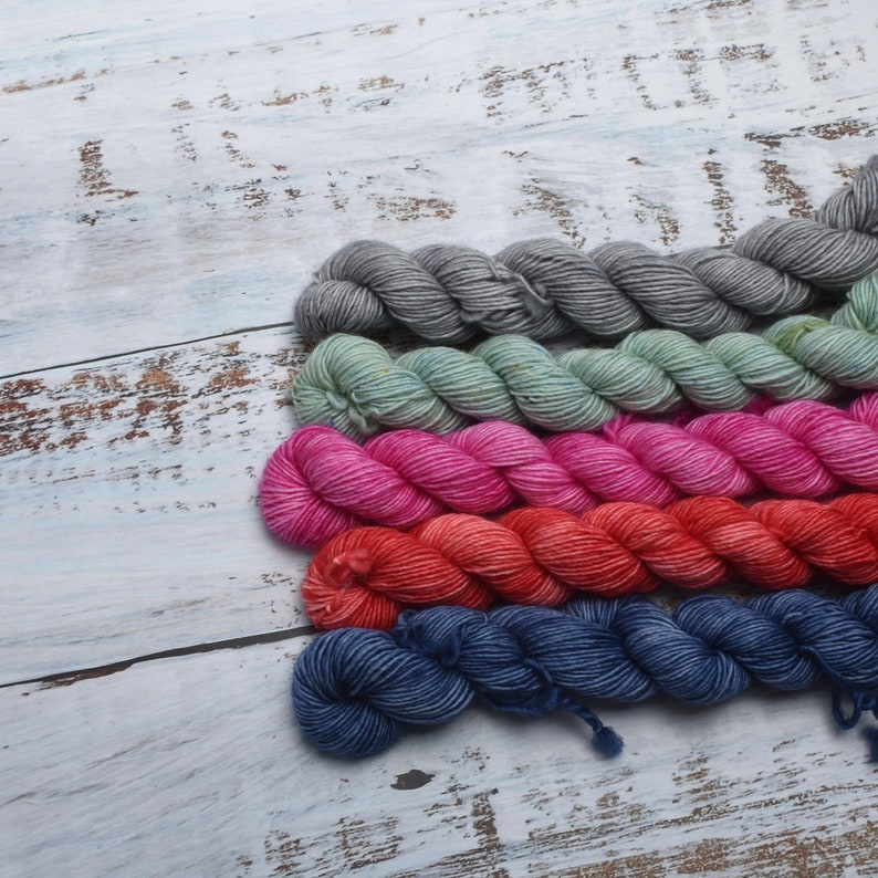 DYED TO ORDER Mini Skein Set 5 x 20g Multiple Bases available Customisable sets image 6