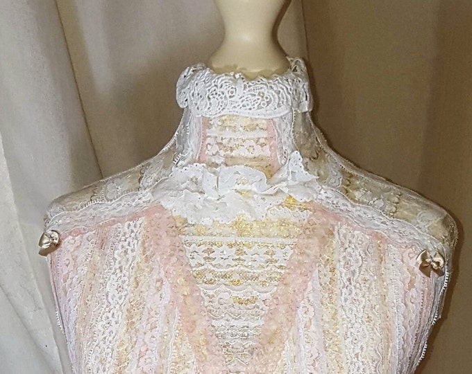 Mannequin. Hand decorated dress form,shabby chic dress Form.Antique/vintage French paste pearls.Armoire Mannequin art.Display mannequin.Lace