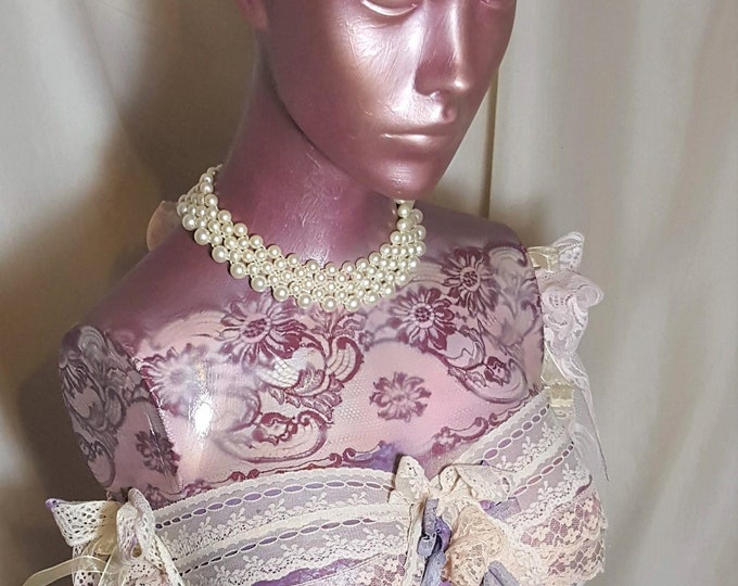 Decorated Vintage Female Mannequin.Shabby chic mannequin.Armoire dress form.Mannequin art.Display mannequin,shop display.Vintage Lace,pearls