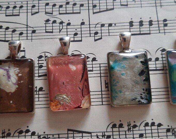 Abstract art Pendant,Fluid Art Pendant,Silver rectangle Pendant,Necklace,Resin Pendant, rectangle Pendant,handmade resin Pendant