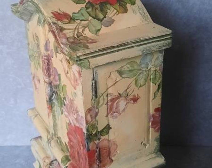 Shabby chic jewelry box extra large vintage jewellery cabinet handmade.rustic jewelry cabinet.rustic vintage roses.jewellery drawers.country