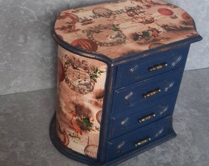 Musical jewellery box,Shabby chic jewelry box,steampunk jewellery box.jewellery drawers.decoupage,Gift for her,mini chest drawers.blue gold