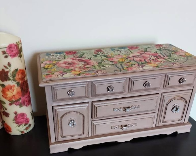 Jewellery Drawers vintage jewellery cabinet.armoire,decoupage.vintage jewelry box.antique Large shabby chic drawers