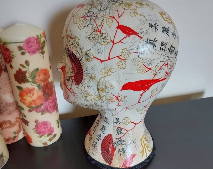 Mannequin head.female mannequin head.decoupage mannequin.Shabby chic hat stand.wig stand.hairband holder.Oriental,asian,japanese head.