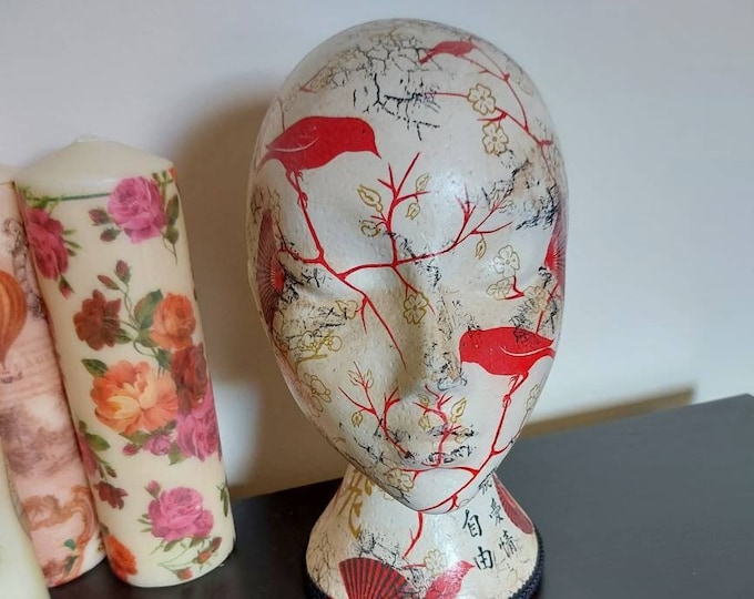 Mannequin head.female mannequin head.decoupage mannequin.Shabby chic hat stand.wig stand.hairband holder.Oriental,asian,japanese head.