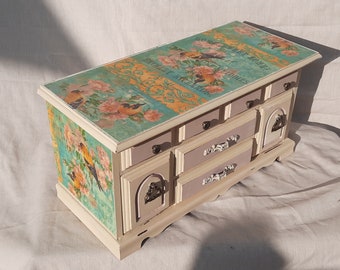 large vintage,chest drawers,butterfly box,paris,vintage music paper,lace Musical Jewelry box,jewellery cabinet,shabby chic jewellery box