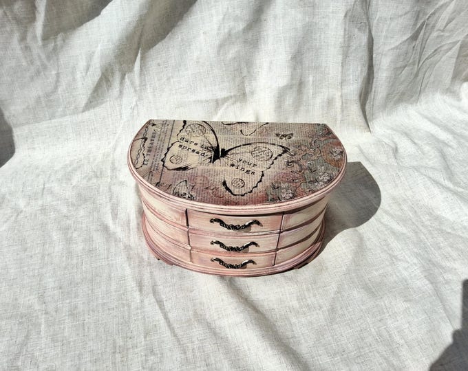 jewellery box shabby chic vintage extra large hand decorated decoupage hand painted butterfly jewellery box distressed