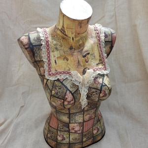Female Paris,victorian theme display mannequin bust.decoupage mannequin.table top mannequin.mannequin art.female bust.female dress form.