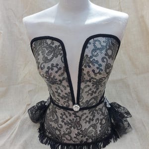 Female mannequin dress form bust black lace decoupage mannequin.table top mannequin.manequin art.female bust.female dress form. Black lace