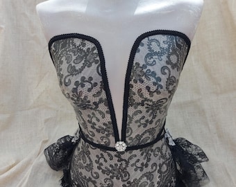 Female mannequin dress form bust black lace decoupage mannequin.table top mannequin.manequin art.female bust.female dress form. Black lace