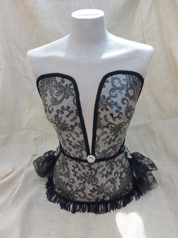 Female mannequin dress form bust black lace decoupage mannequin.table top  mannequin.manequin art.female bust.female dress form. Black lace