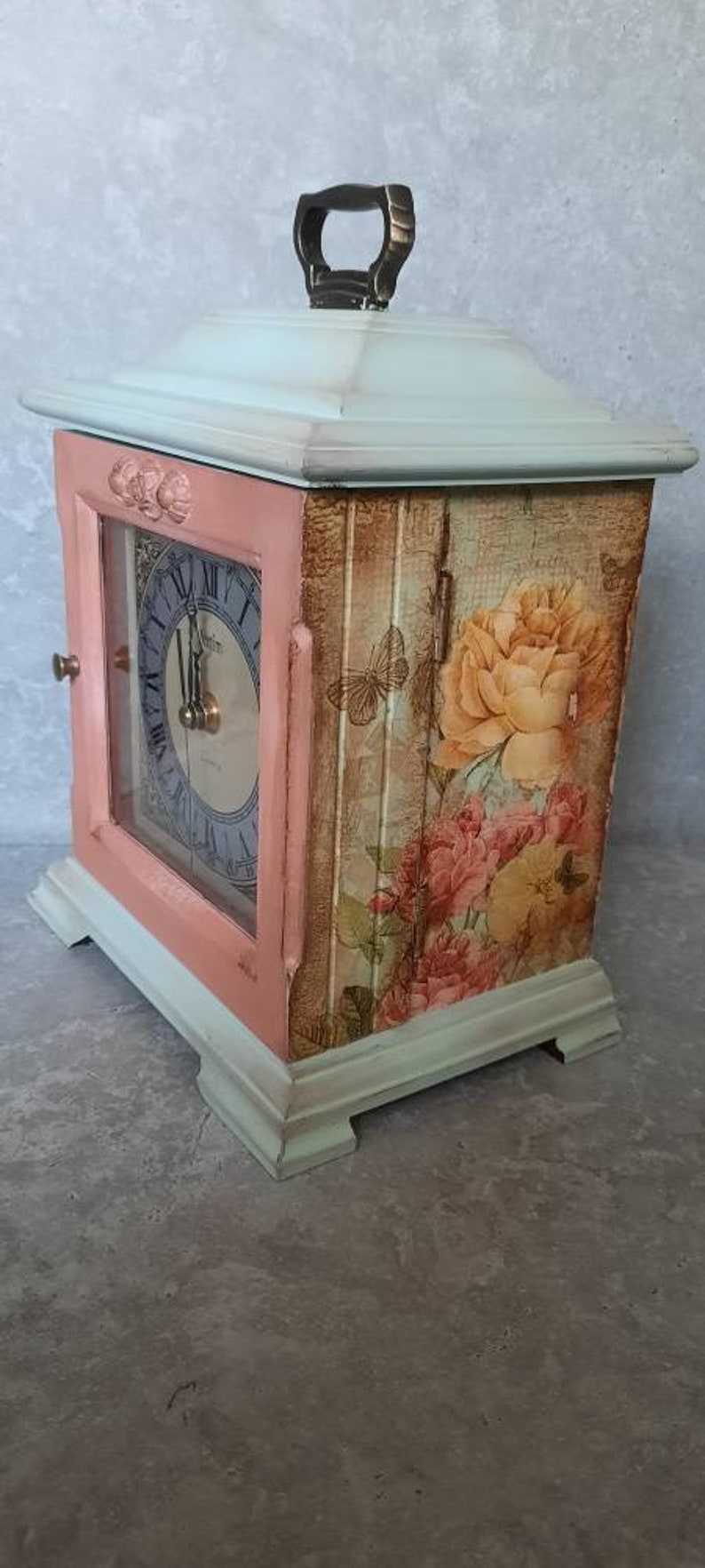 Shabby chic CLOCK jewelry box,Shabby chic jewelry box,hidden drawers.vintage jewellery drawers armoire clock,decoupage clock,Gift for HER