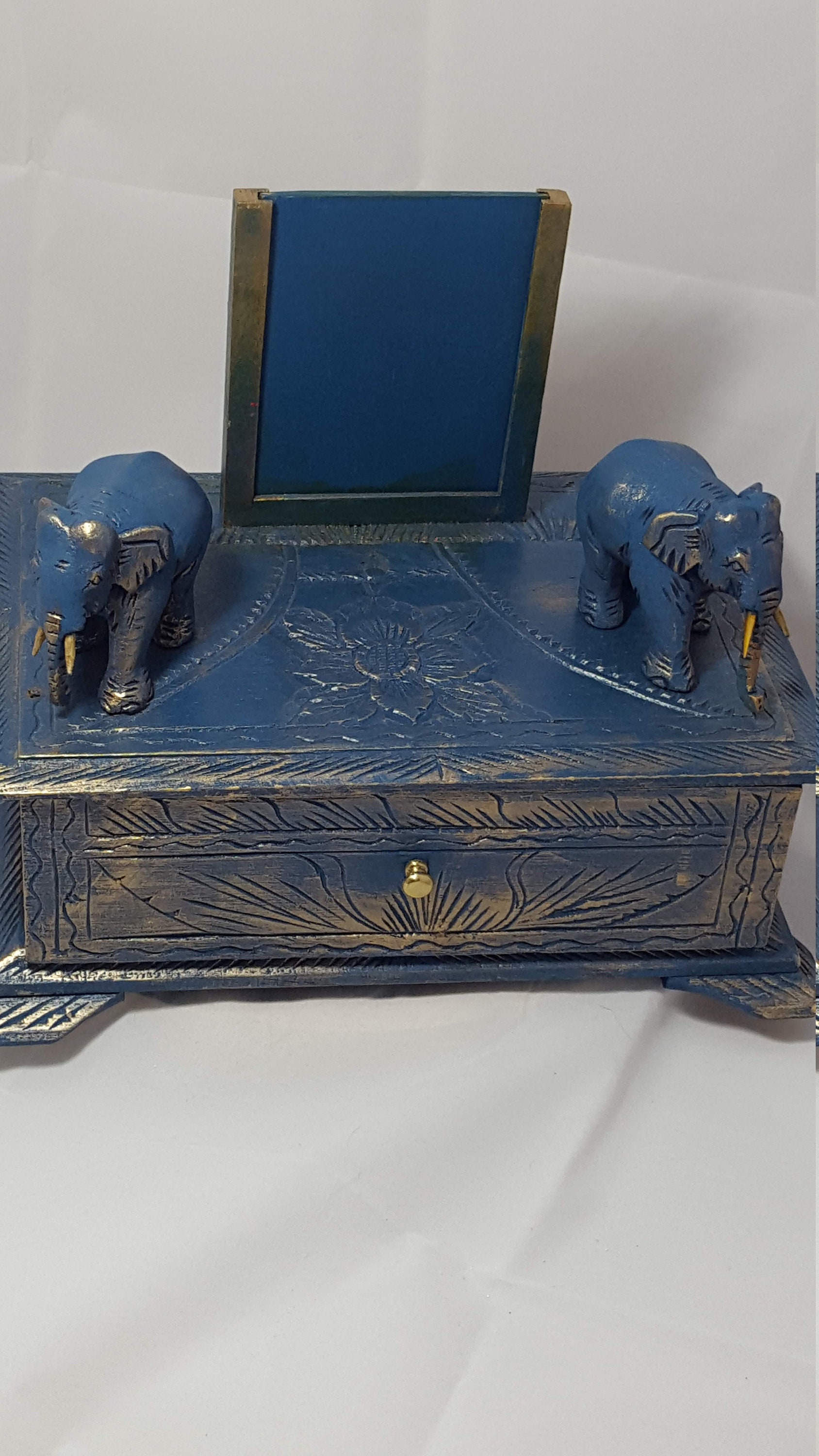 Antique Anglo Indian Elephant drawer and photo holder,jewelry box