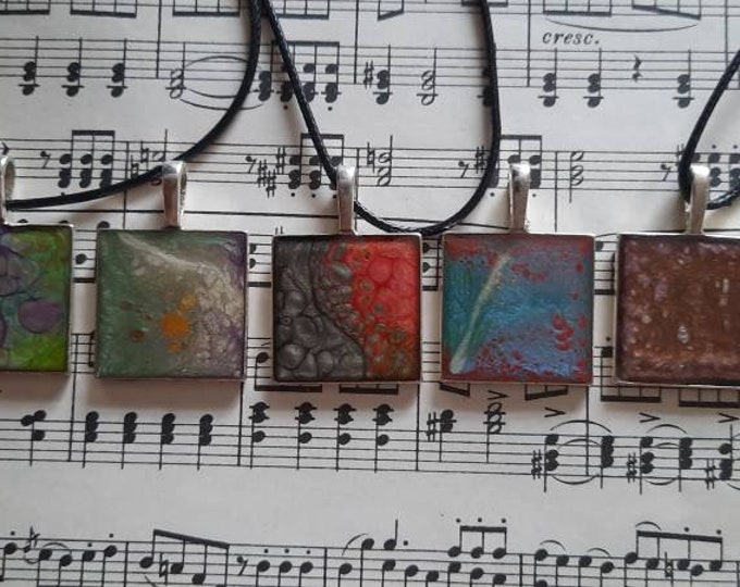 Abstract art Pendant,Fluid Art Pendant,Square Pendant,Necklace,Resin Pendant, rectangle Pendant,handmade resin Pendant