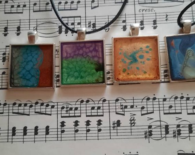 Abstract art Pendant,Fluid Art Pendant,Square Pendant,Necklace,Resin Pendant, rectangle Pendant,handmade resin Pendant