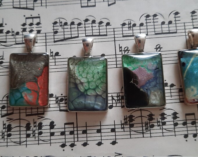 resin art Pendant,Fluid Art Pendant,Silver rectangle Abstract Pendant, rectangle Pendant,handmade resin Pendant.unique pendant