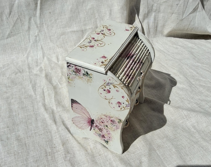 jewellery box jewelry box bureau roll top vintage shabby chic  writing Bureau style jewelry cabinet chest of drawers butterfly drawers