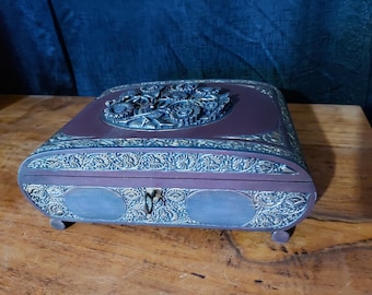 Antique carved jewelry box chest.solid wood.jewelry storage,jewellery box jewelry storage ,chest drawers.armoire purple.gold