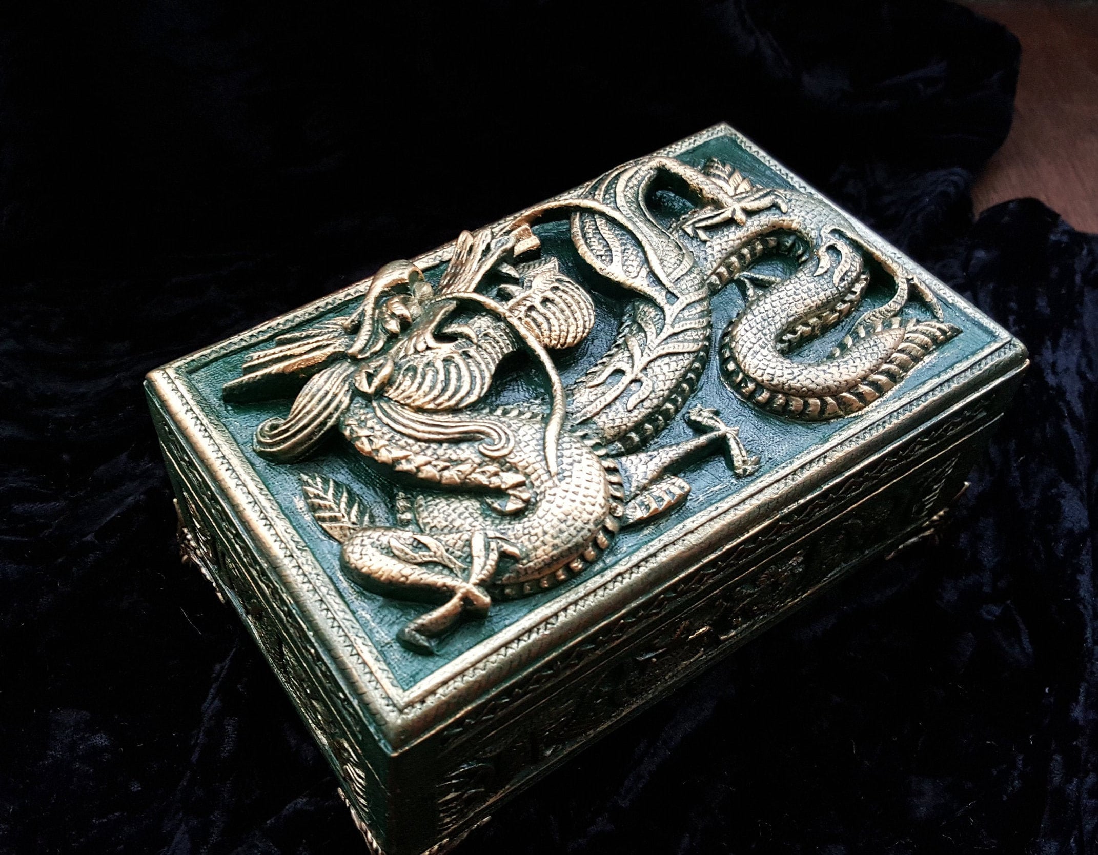 Oriental Dragon box.Antique jewelry box,circa 18801900,carved dragon