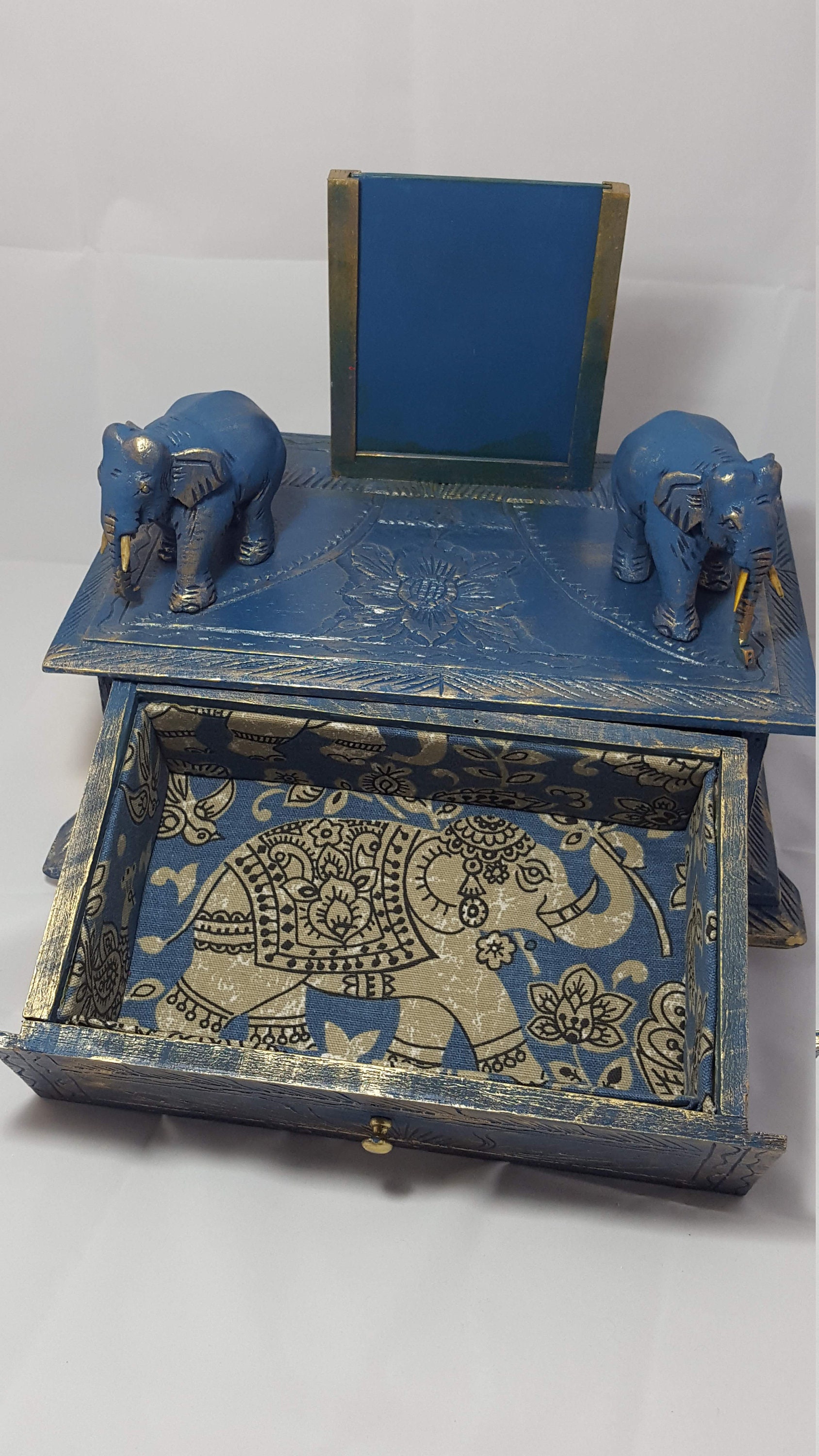 Antique Anglo Indian Elephant drawer and photo holder,jewelry box