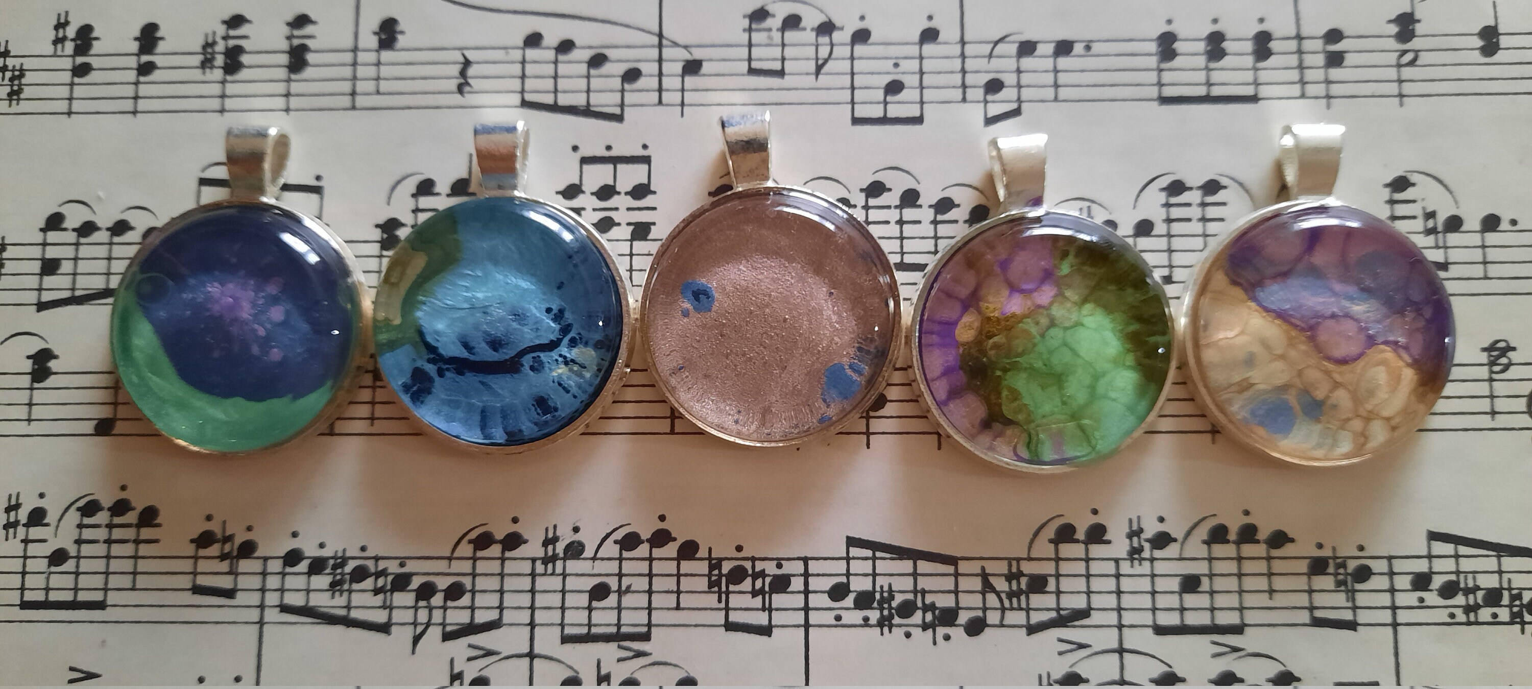 Purple,and White Fluid Art Circle Pendant Necklace Blue