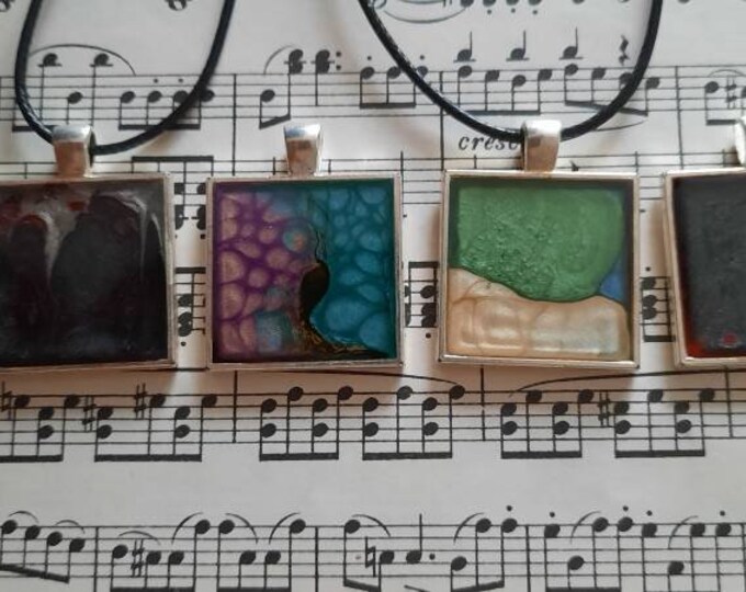 Unique Abstract art Pendant,Fluid Art Pendant,Square  Pendant,Necklace,Resin Pendant, Pendant,handmade resin Pendant.multicolour pendant.