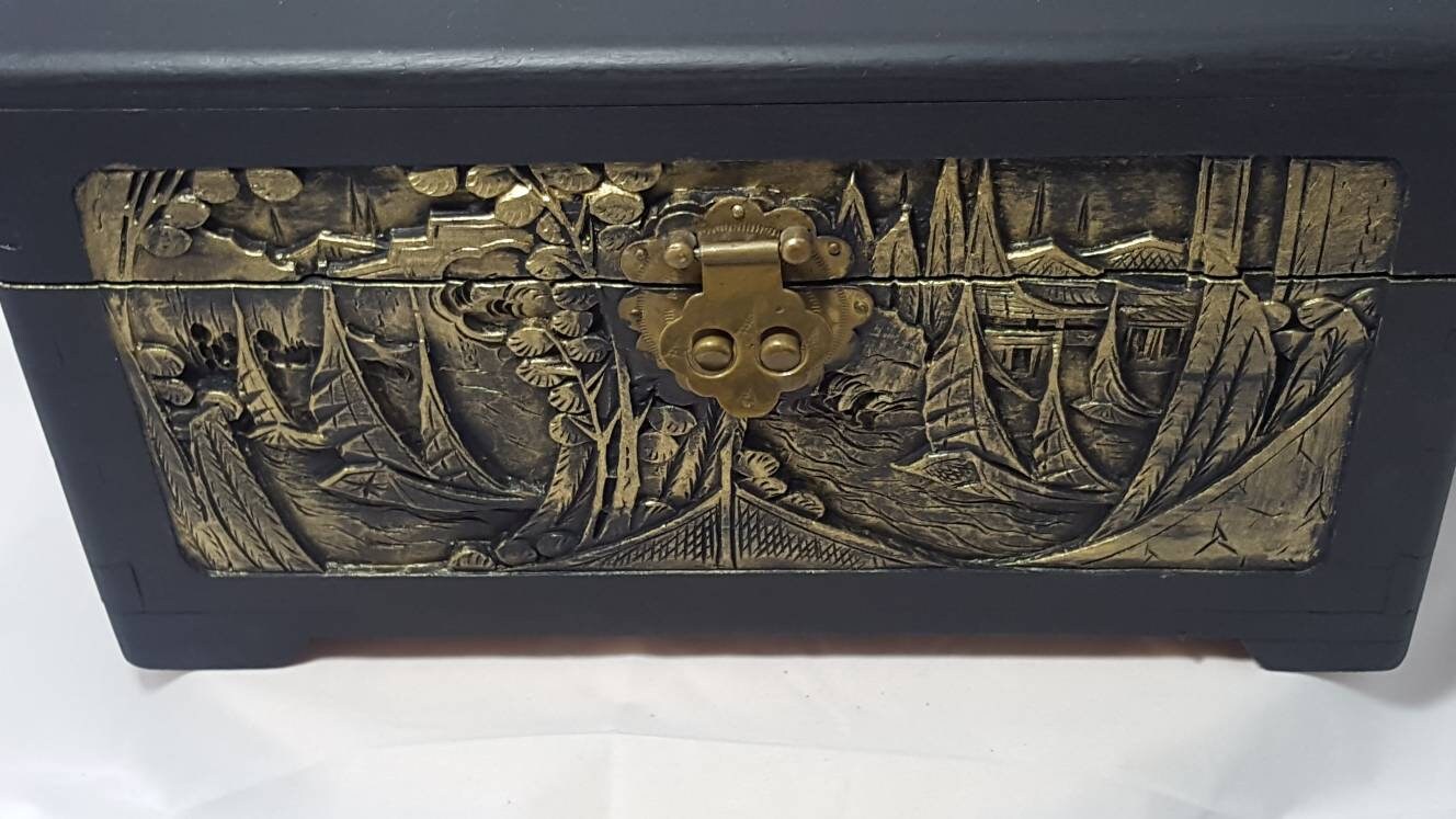 Antique Oriental Camphor Circa 1880 Jewelry Chest