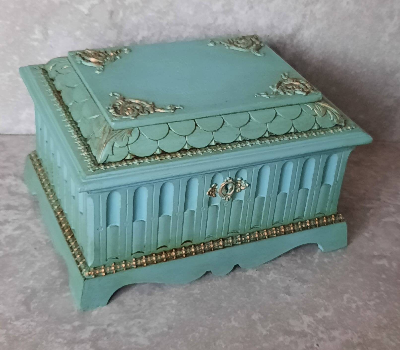 Antique carved jewellery box.1895.Antique German chest.Hand carved