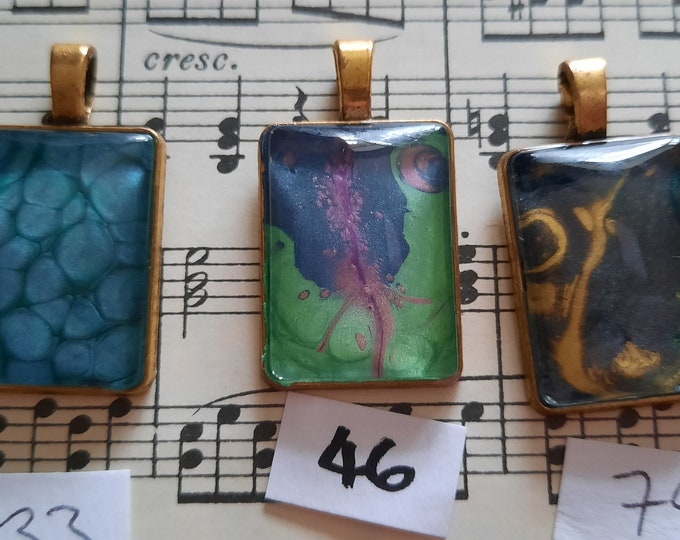 Resin Pendant,Fluid Art Pendant,Gold rectangle Pendant,Necklace,Resin Pendant, rectangle Pendant,handmade resin Pendant