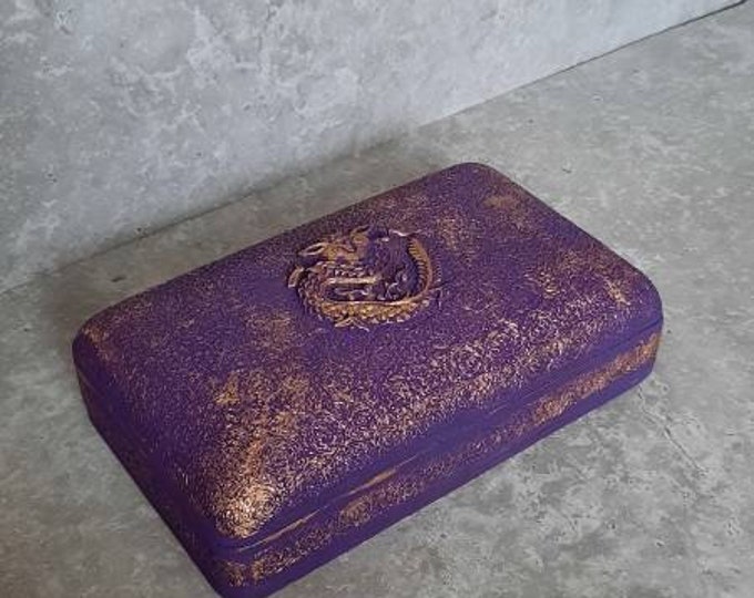 Oriental Dragon box.small trinket box,carved dragon.antique box,antique Chinese trinket box.oriental box.Hand carved.purple dragon box