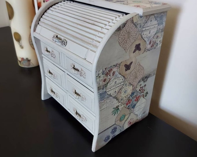 jewellery box jewelry box bureau roll top vintage shabby chic  writing Bureau style  extra large jewelry cabinet chest of drawers oriental