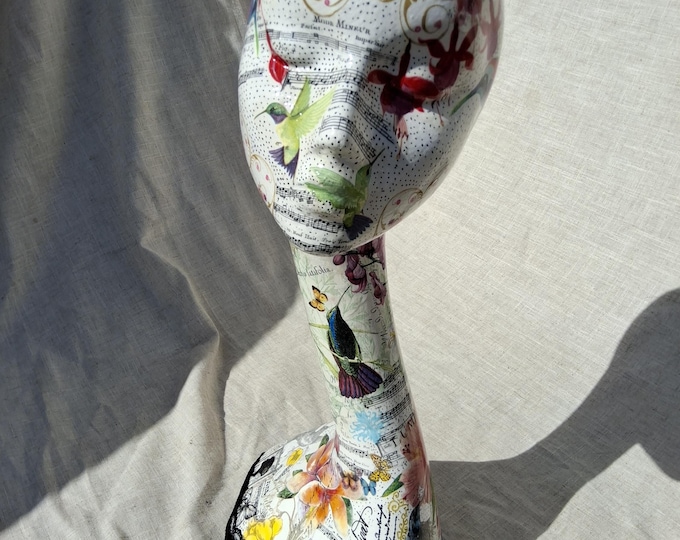 Swan neck Hand decorated mannequin head.female mannequin head.decoupage paris mannequin.Shabby chic hat stand.wig stand.hairband holder.
