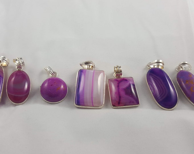 Ladies pendant,Purple and Pink Agate Gemstone,Designer,925 Sterling Silver Jewellery,Gifts For Women.Gift Idea,Women's Jewellery.Girls charm