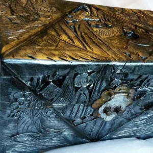 Antique oriental camphor circa 1880,antique jewelry chest,carved,oriental chest.antique jewelry box.antique Chinese chest.camphor.black box