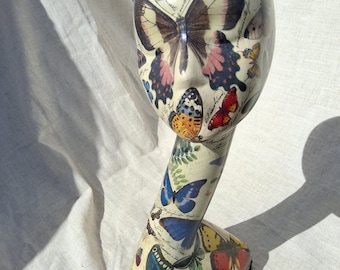 Swan neck Hand decorated mannequin head. mannequin head.decoupage butterfly,floral design,Shabby chic hat stand.wig stand.hairband holder.
