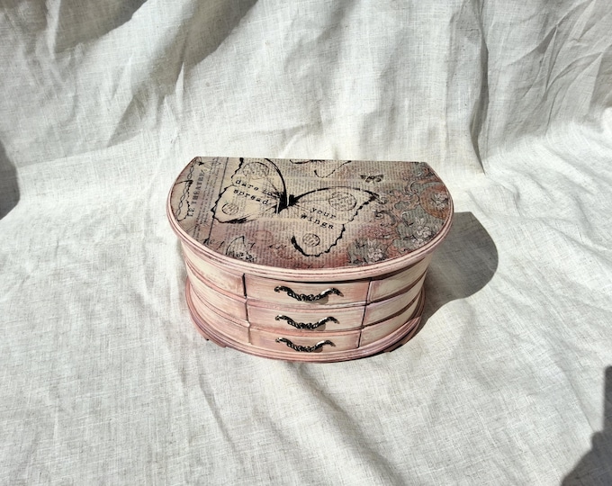 jewellery box shabby chic vintage extra large hand decorated decoupage hand painted butterfly jewellery box distressed