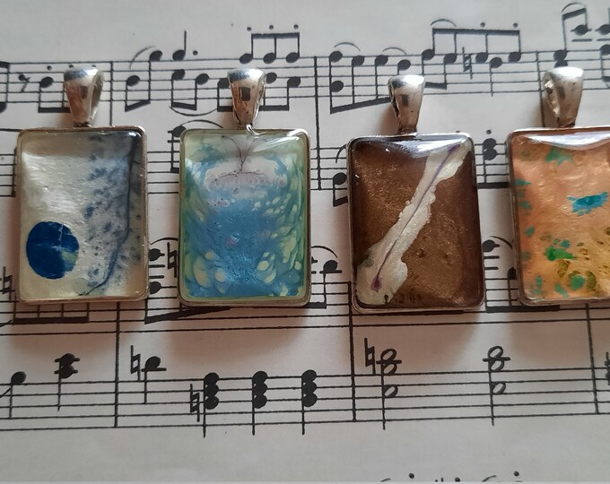 Abstract art Pendant,Fluid Art Pendant,Silver rectangle Pendant,Necklace,Resin Pendant, rectangle Pendant,handmade resin Pendant