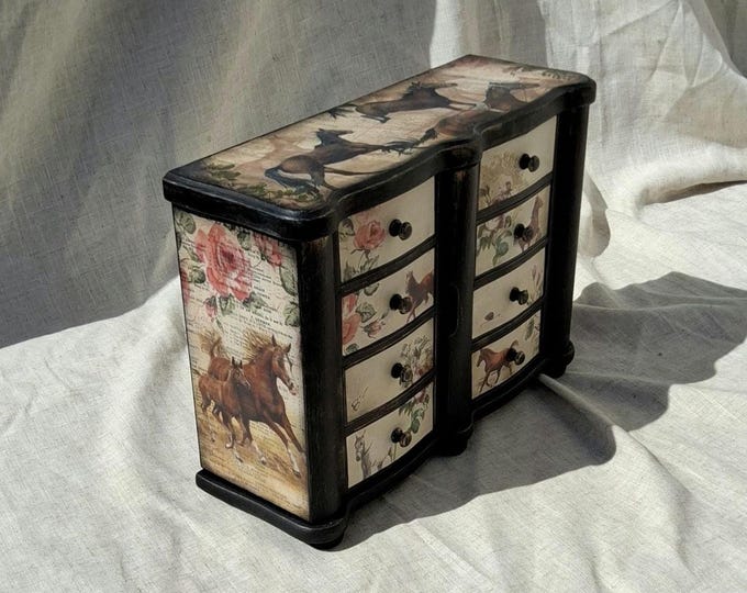 Shabby chic horse jewellery box jewelry box horses pony ponies vintage jewelry box decoupage vintage music paper hand decorated,upcycled box