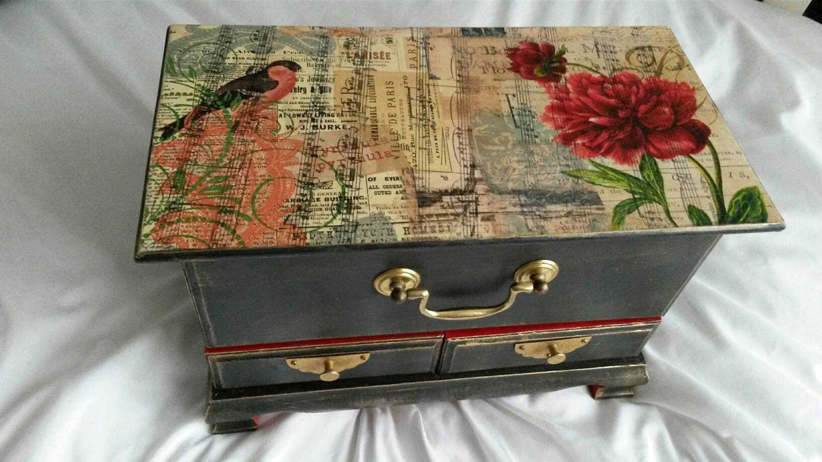 Large Vintage Jewellery Box Mini Chest Drawers Art Deco Oriental