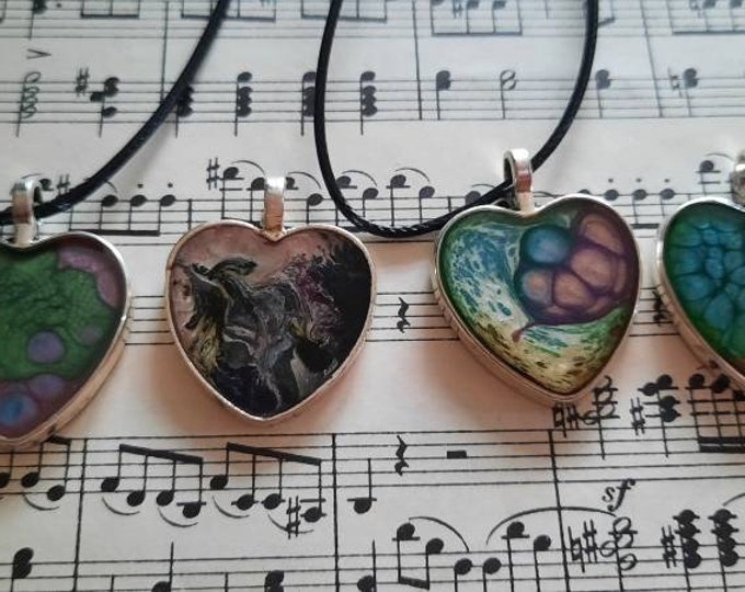 Handmade Multicoloured Resin Pendant & Necklace.heart pendant,Necklace,Resin Pendant, Heart Pendant,handmade resin Pendant