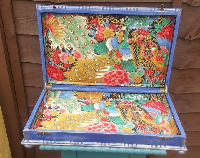 Peacock jewellery box.large keepsake box,upcycled cutlery box antique.Paris,french.jewelry box.trinket box.large paris box.decoupage box