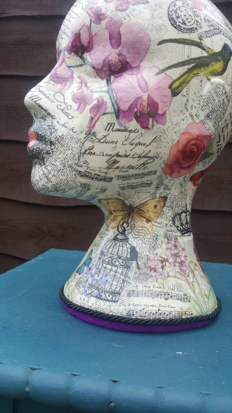 Mannequin head.female mannequin head.decoupage mannequin.Shabby chic