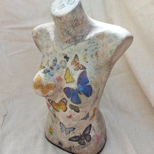 Butterfly theme display mannequin bust.decoupage mannequin.table top mannequin.mannequin art.female bust.female dress form.
