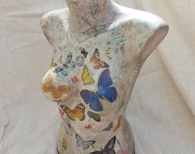 Butterfly theme display mannequin bust.decoupage mannequin.table top mannequin.mannequin art.female bust.female dress form.